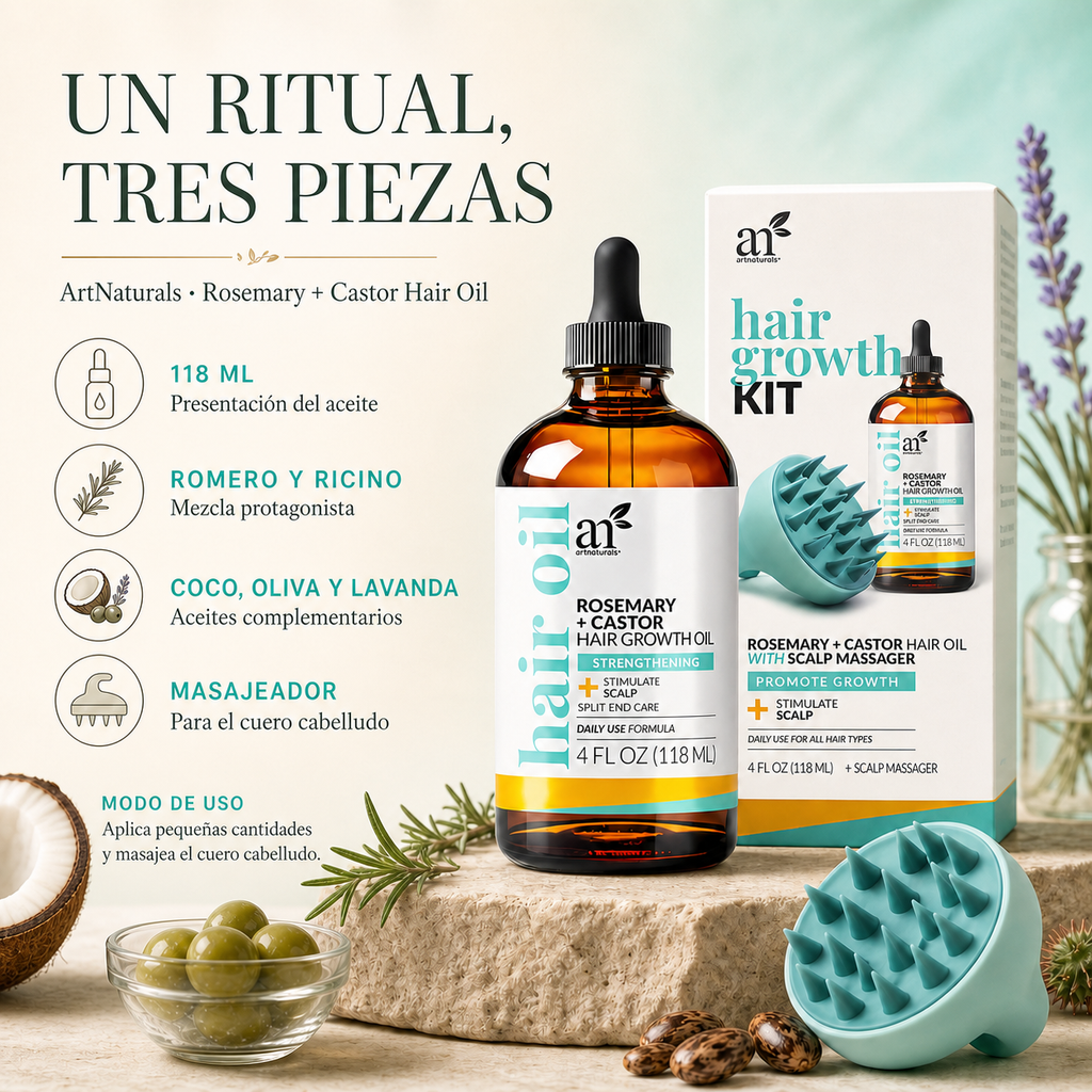 Tratamiento capilar, Artnaturals Aceite de Romero + Ricino y Biotina 118 ML — detalle del envase