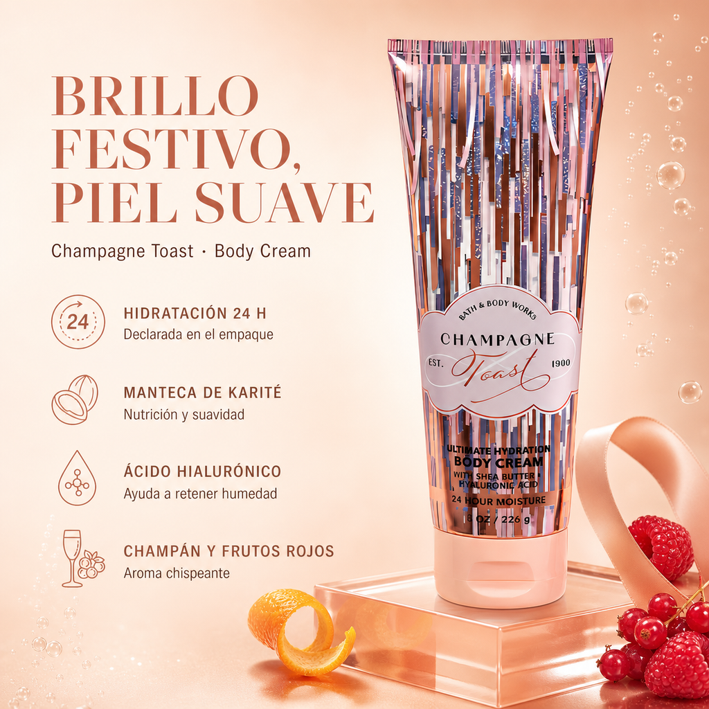 Crema corporal Champagne Toast 226g, Bath & Body — beneficios
