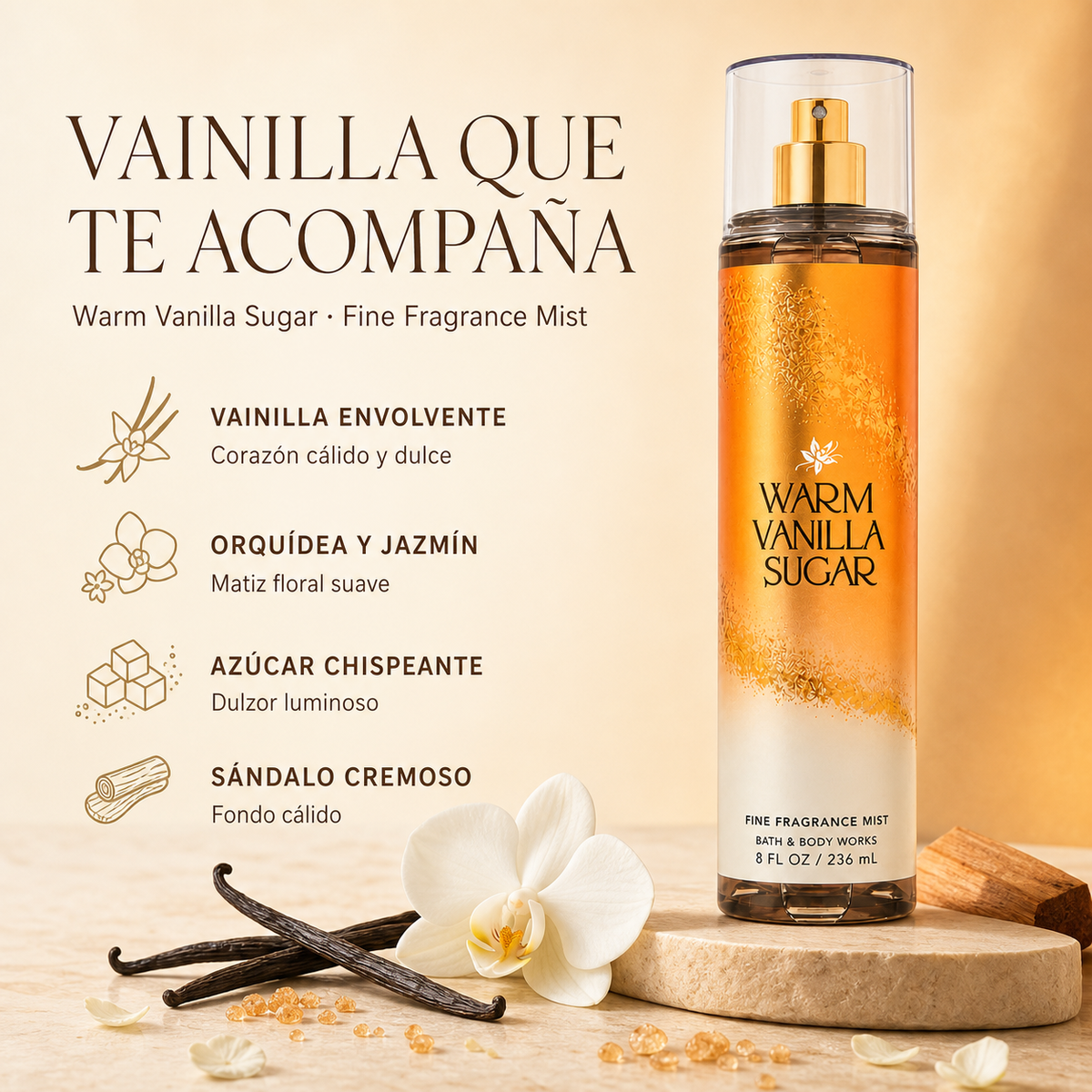 Splash & Mist Warm Vanilla Sugar 236 ml, Bath & Body — beneficios