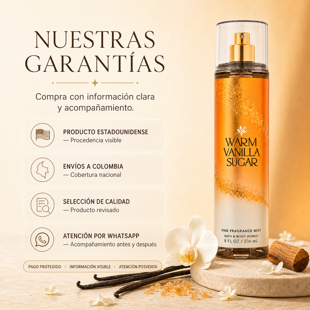Splash & Mist Warm Vanilla Sugar 236 ml, Bath & Body — garantía y origen