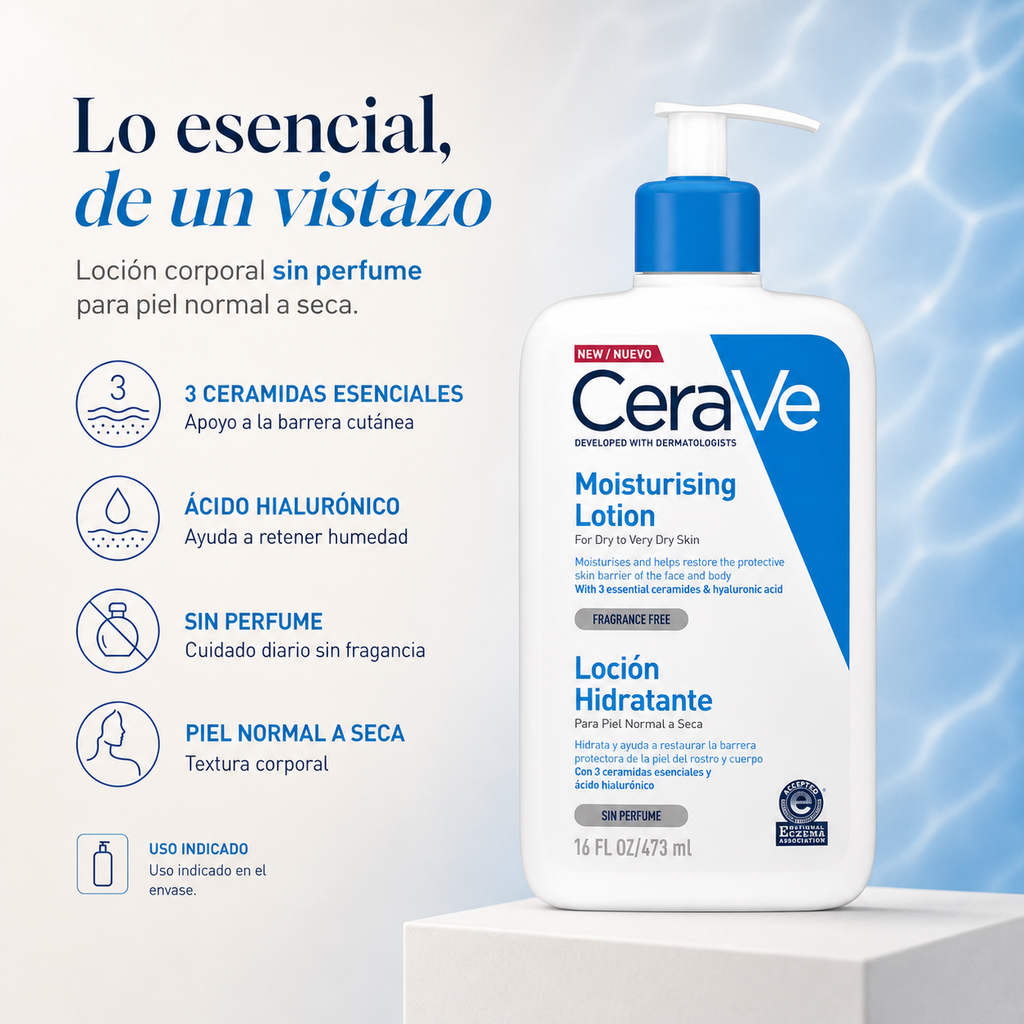 Loción Hidratante CeraVe Para Piel Seca A Muy Seca 473ml Neutro Pote — detalle del envase