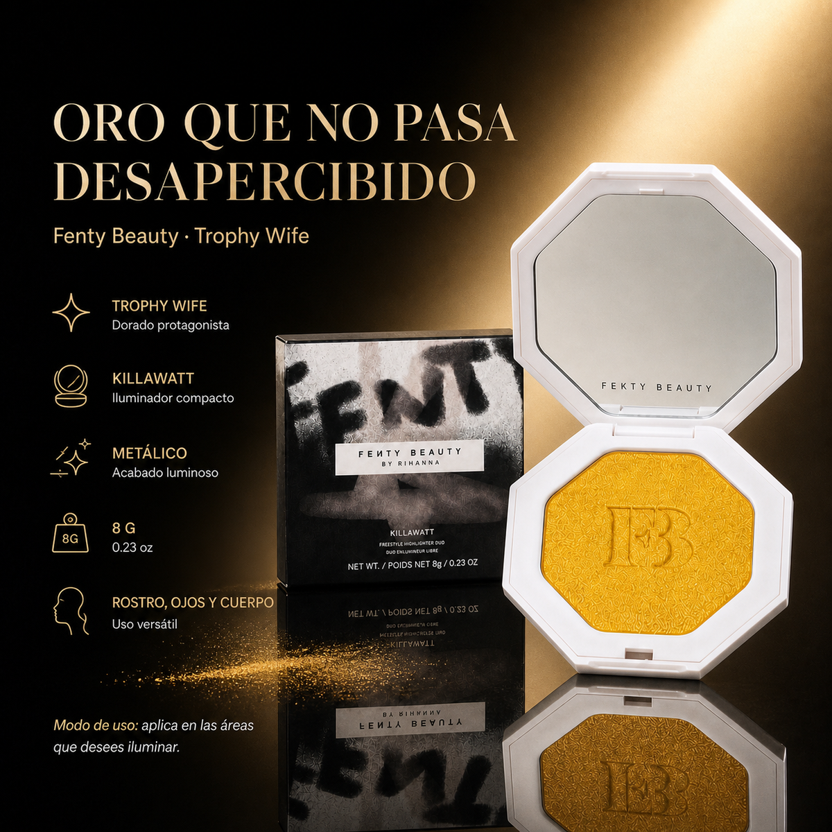 Iluminador Trophy Wife Fenty Beauty 8g Killawatt — detalle del envase