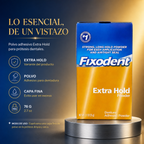 Polvo adhesivo para dentaduras Fixodent Extra Hold 2.7 onzas - 76g — detalle del envase