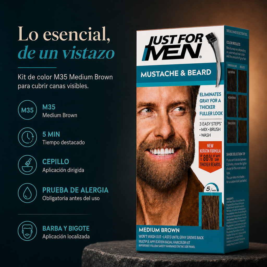 Tinte para bigote y barba Just For Men REF. M35 x2.5 onz — detalle del envase
