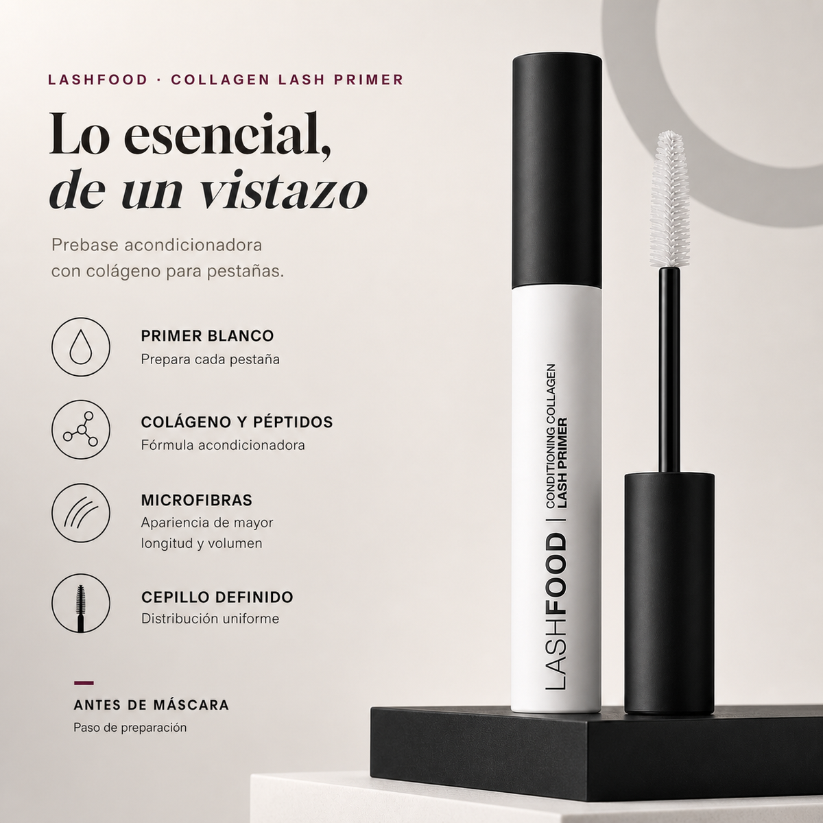 Lashfood Prebase Para Pestañas Con Colágeno — detalle del envase