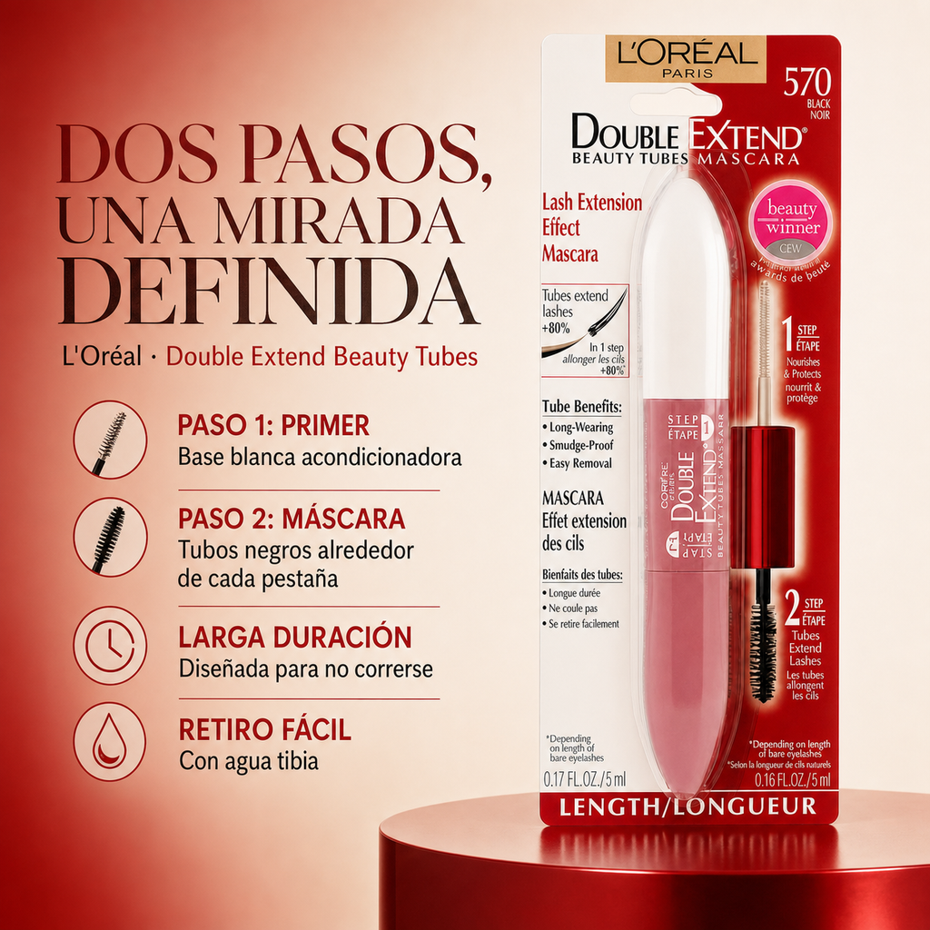 Pestañina Double Extend L'oréal 5.0(ml) - mas negro — beneficios