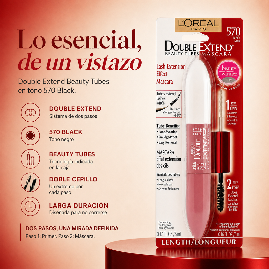 Pestañina Double Extend L'oréal 5.0(ml) - mas negro — detalle del envase