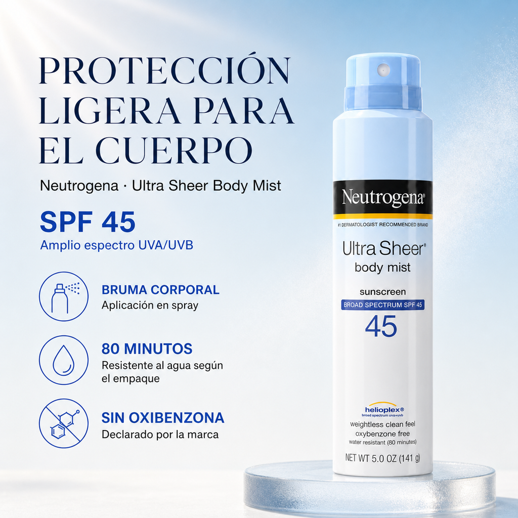 Protector solar Neutrogena Ultra Sheer Body Mist Spf 45 5.0 OZ (141g) — beneficios