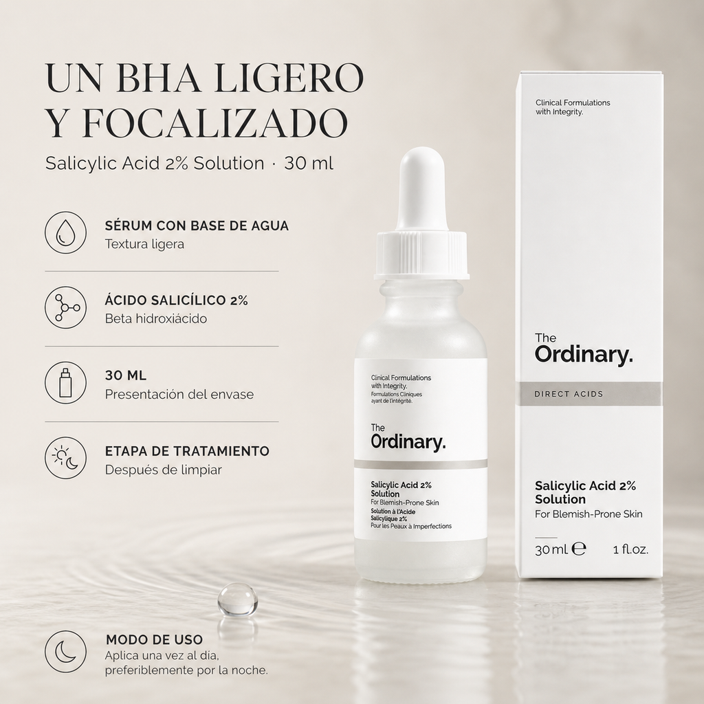 Ácido Salicílico Ordinary 30(ml), uso facial — detalle del envase
