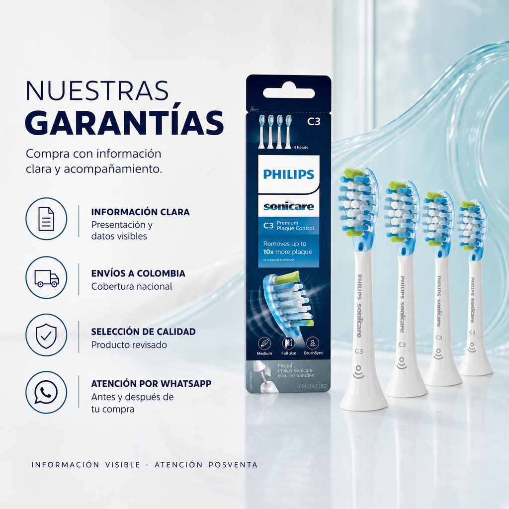 Repuesto (Pack 4) Cepillo dental Philips Sonicare C3, blanco — garantía y origen