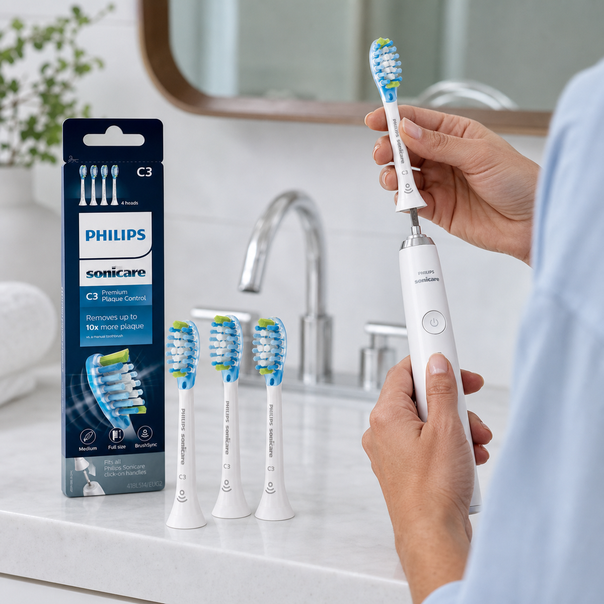 Repuesto (Pack 4) Cepillo dental Philips Sonicare C3, blanco — cómo se usa