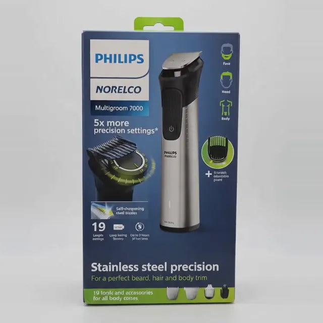 Afeitadora Norelco Philips Multigroom Series 7000 — vista giratoria del envase