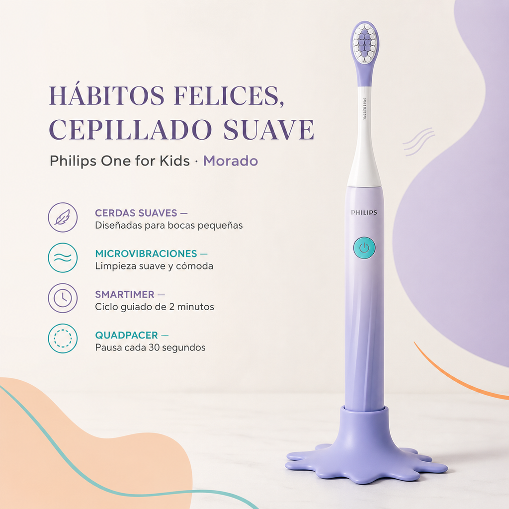 Cepillo dental Eléctrico Philips Sonicare One para niños morado — beneficios
