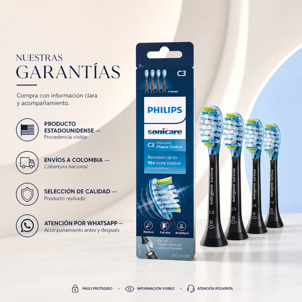 Repuesto (Pack 4) Cepillo dental Philips Sonicare C3, negro — garantía y origen
