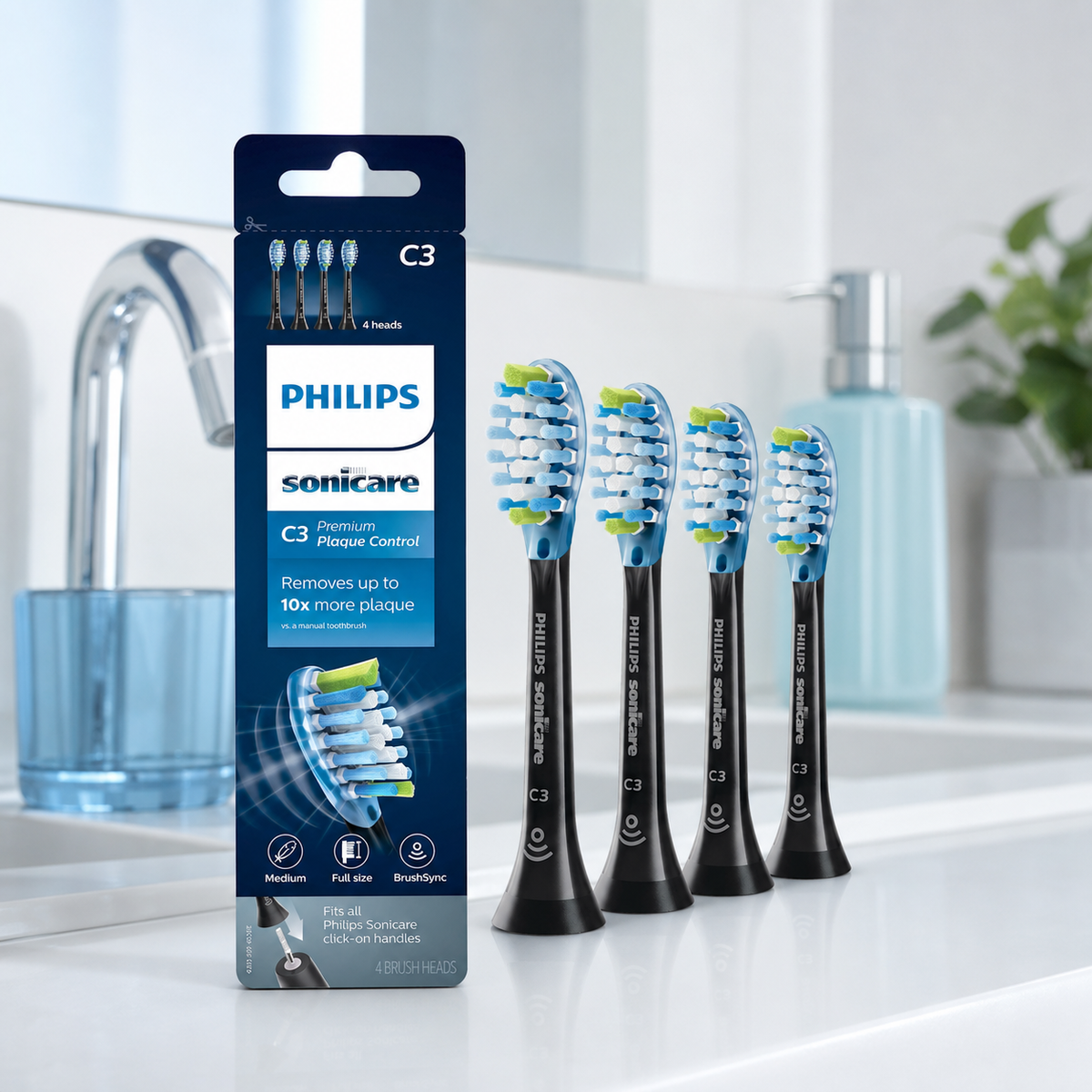 Repuesto (Pack 4) Cepillo dental Philips Sonicare C3, negro