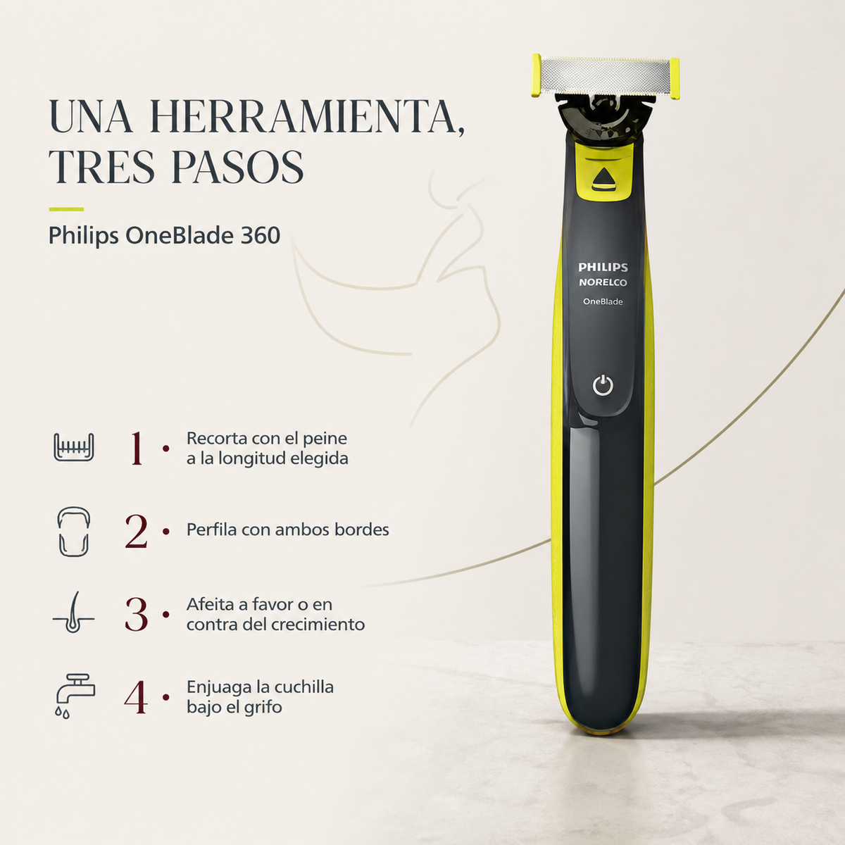 Afeitadora facial Norelco OneBlade 360 QP2724/70, Philips — cómo se usa