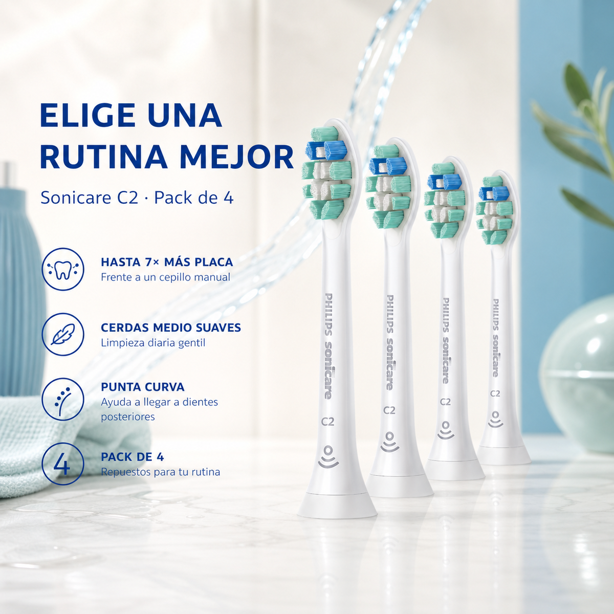 Repuesto (Pack 4) Cepillo dental Philips Sonicare C2 — beneficios