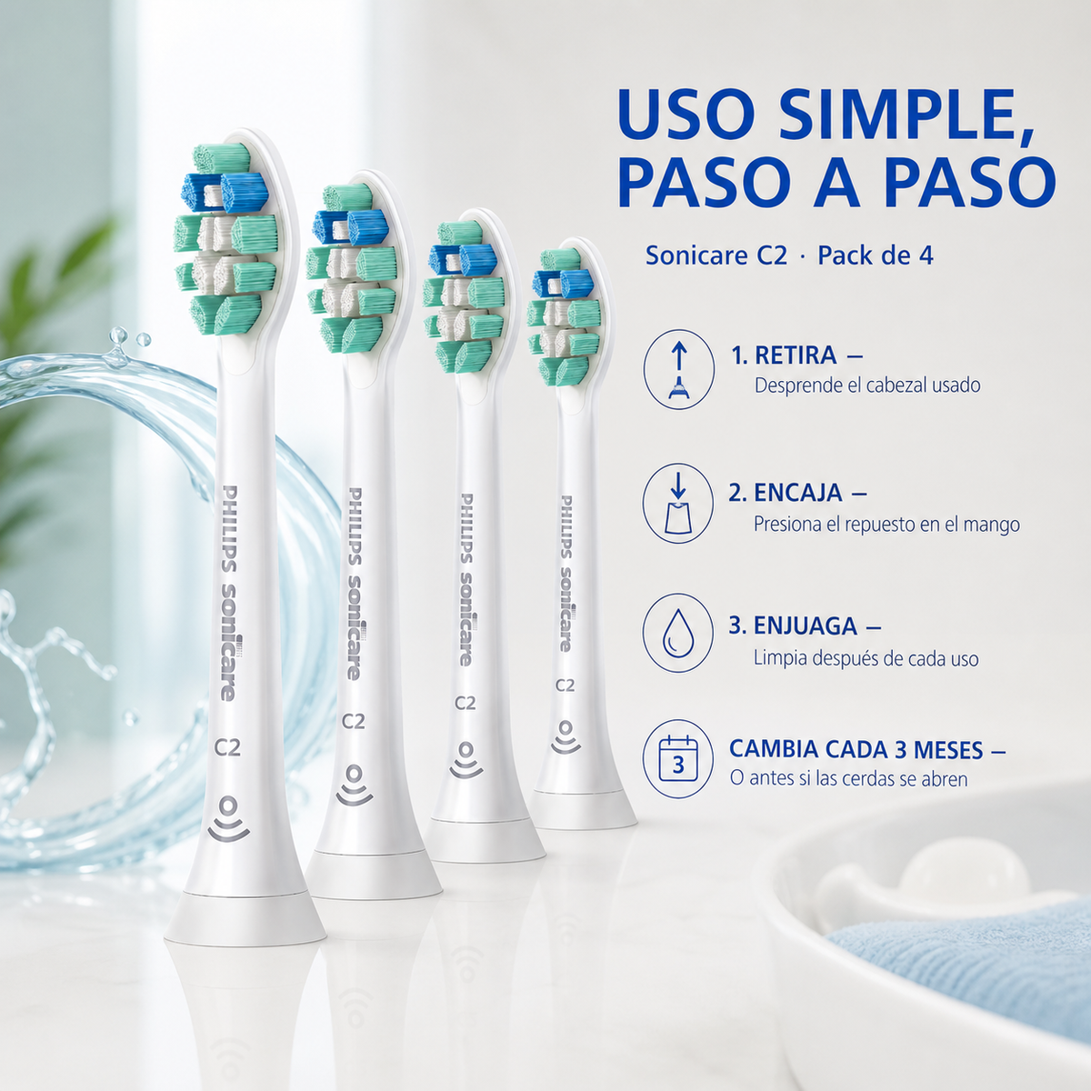 Repuesto (Pack 4) Cepillo dental Philips Sonicare C2 — cómo se usa