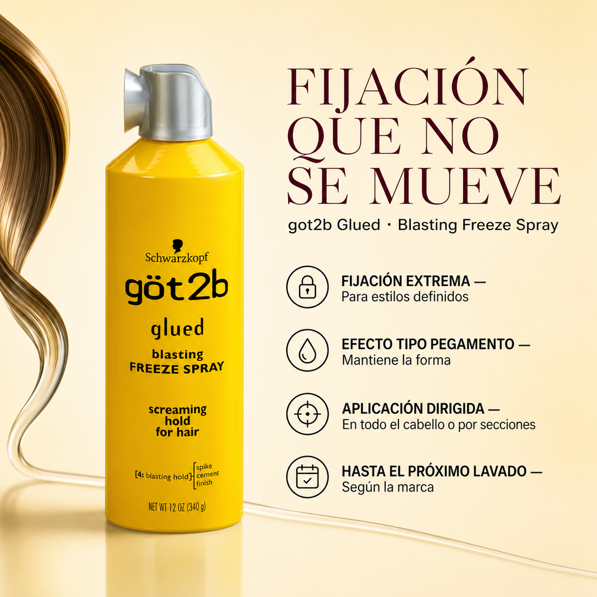 Laca de fijación Got2b ultra-fuerte para el cabello, 12 onzas x 340g, Schwarzkopf — beneficios