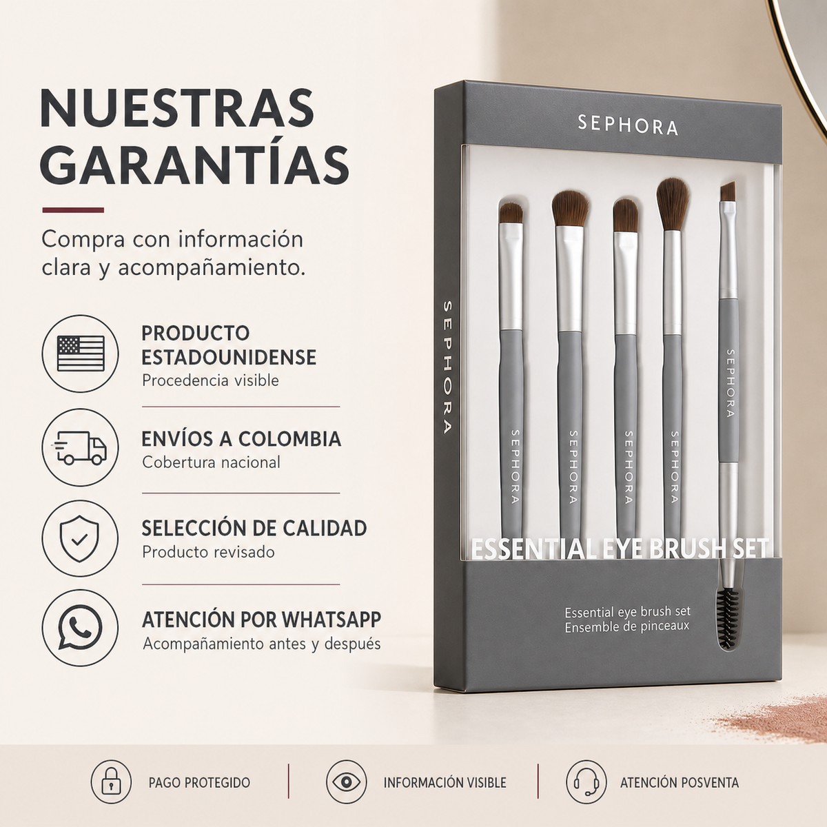 Set de brochas para ojos, Sephora — garantía y origen