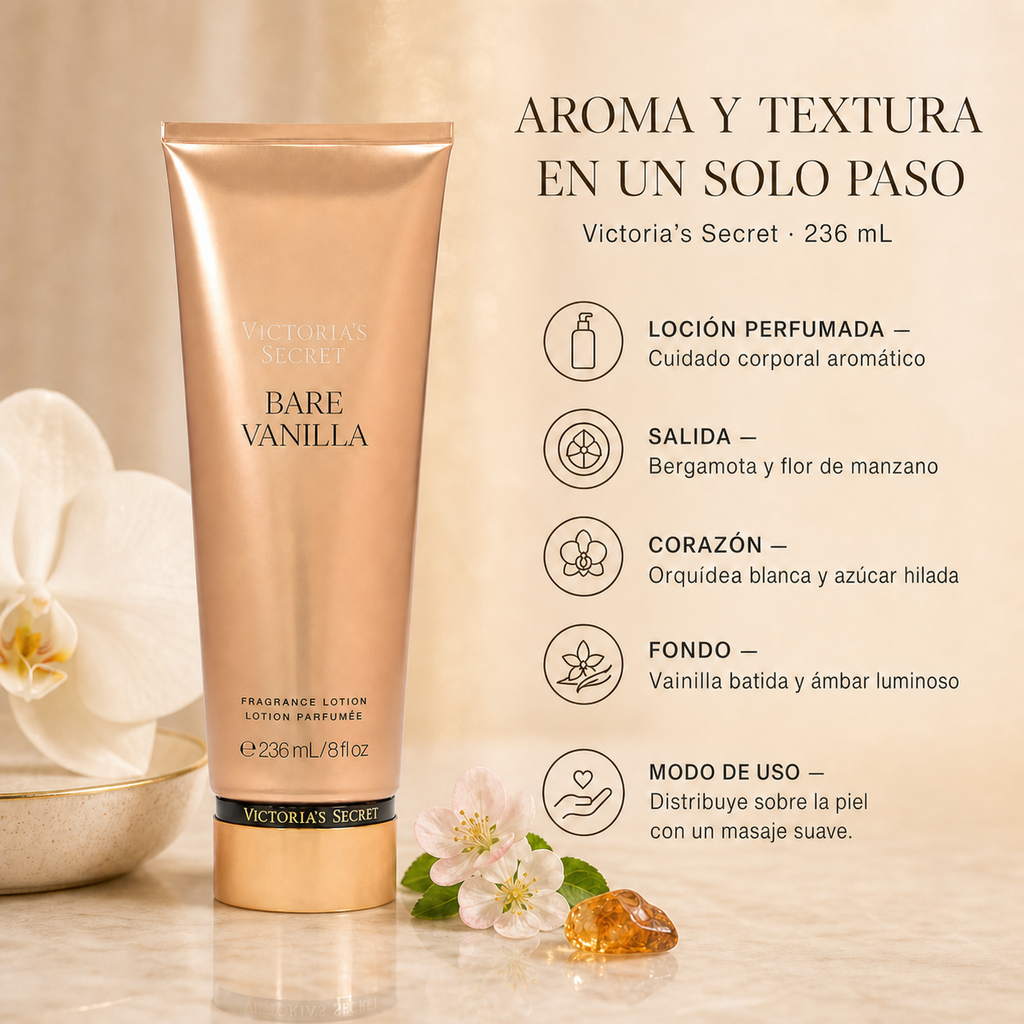 Victoria's Secret Loción nutritiva para manos y cuerpo Bare Vanilla — detalle del envase