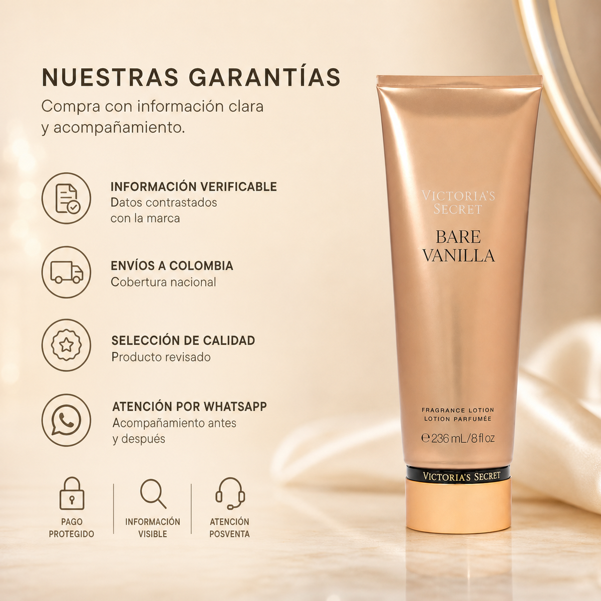Victoria's Secret Loción nutritiva para manos y cuerpo Bare Vanilla — garantía y origen