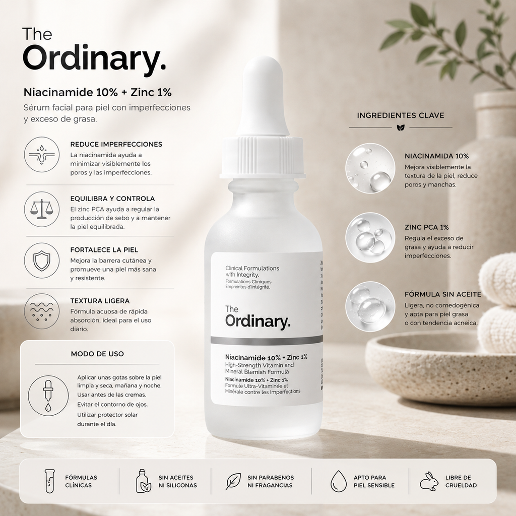 Serum Niacinamida Ordinary 30(ml), tratamiento facial — detalle del envase