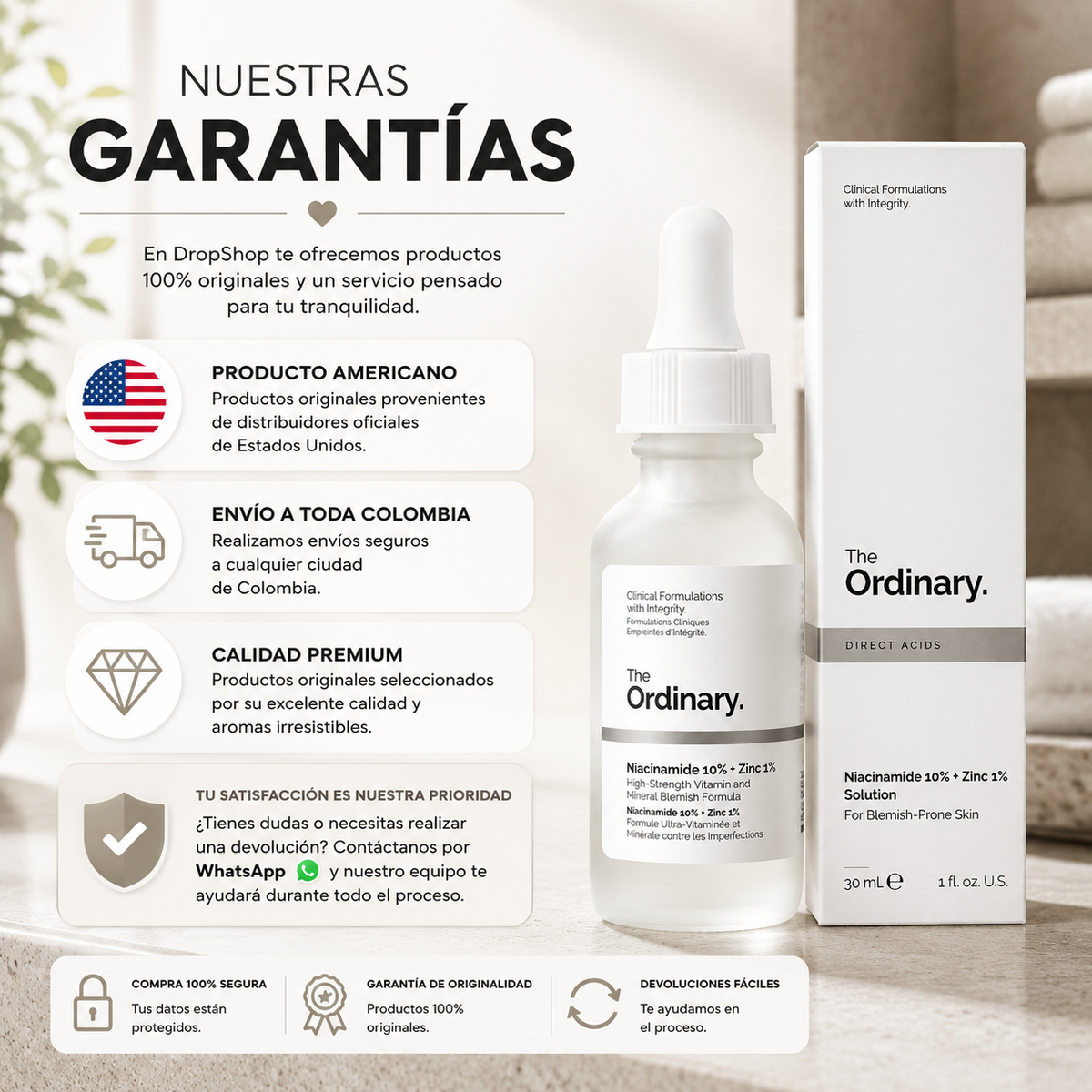 Serum Niacinamida Ordinary 30(ml), tratamiento facial — garantía y origen