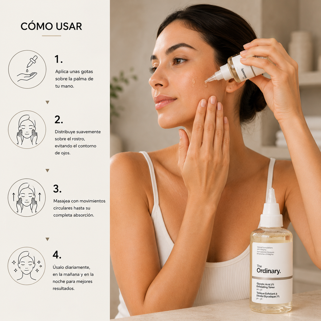 Ácido Glicólico The Ordinary 100(ml), uso facial — cómo se usa