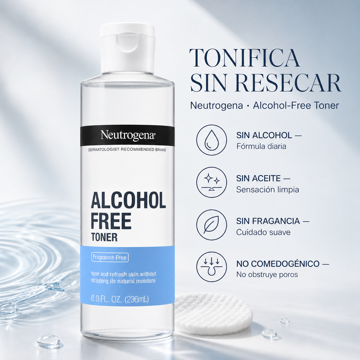 Tónico facial Neutrogena sin alcohol hipoalergénico,236(Mg)