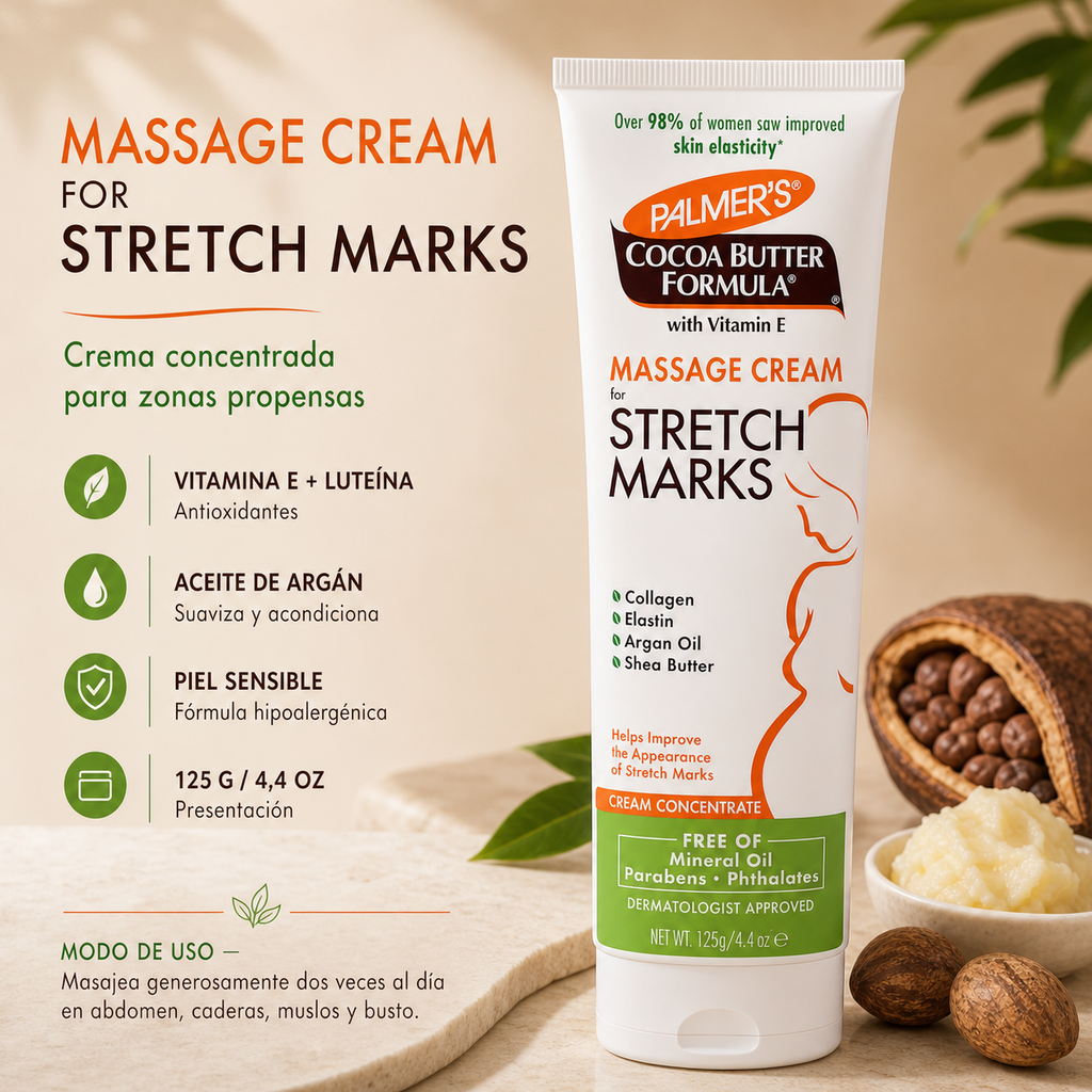 Crema de masaje para estrias 4,4oz - 125ml Manteca de Cacao, Palmer's