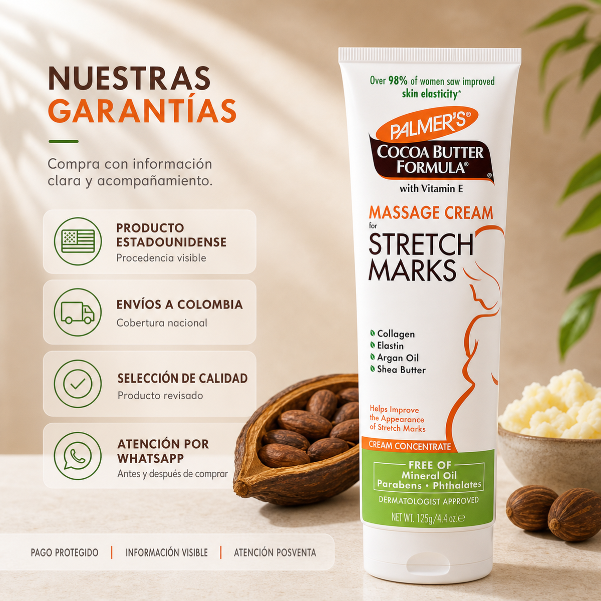 Crema de masaje para estrias 4,4oz - 125ml Manteca de Cacao, Palmer's